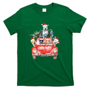 Pitbull Riding Red Truck Christmas Tree Santa Pitbull Xmas T-Shirt