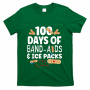 100 Days Band Aids & Ice Packs Nurse 100 Days Of School T-Shirt - Green