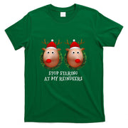 Womens Stop staring at my Reindeers Boobs Ugly Gag Xmas Sweater Short Sleeve T-Shirt