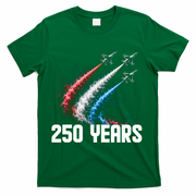 250 Years Red White And Blue Fighter Jets USA T-Shirt - Green