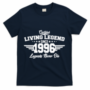 30th Birthday Certified Living Legend Since 1996 Legends Never Die T-Shirt - Navy