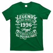 30th Birthday Legends Were Born In 1996 Age Perfectly Vintage Scroll  T-Shirt - Green