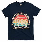 40th Birthday 40 Years Of Being Awesome 1986 Limited Edition T-Shirt - Navy