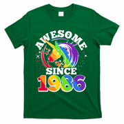40th Birthday Rainbow Unicorn Awesome Since 1986 T-Shirt - Green