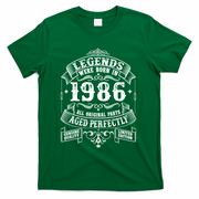 40th Birthday Vintage Scroll Border Legends Were Born Age Perfectly 1986 T-Shirt - Green