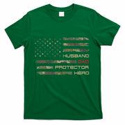 Camouflage American Flag Husband Dad Protector Hero Father T-Shirt