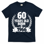 60th Birthday 60 Years Old Born In 1966 Wreath Banner  T-Shirt - Navy