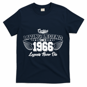 60th Birthday Certified Living Legend Since 1966 Legends Never Die Vintage Wings T-Shirt - Navy