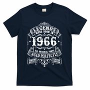 60th Birthday Vintage Scroll Border Legends Were Born Age Perfectly 1966 T-Shirt - Navy