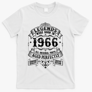 60th Birthday Vintage Scroll Border Legends Were Born Age Perfectly 1966 T-Shirt - White