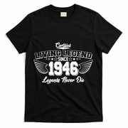 80th Birthday Certified Living Legend Since 1946 Legends Never Die Vintage Wings T-Shirt - Black