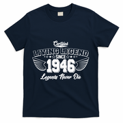 80th Birthday Certified Living Legend Since 1946 Legends Never Die Vintage Wings T-Shirt - Navy