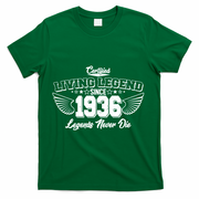 90th Birthday Certified Living Legend Since 1936 Legends Never Die Vintage Wings T-Shirt - Green