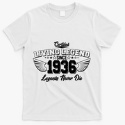 90th Birthday Certified Living Legend Since 1936 Legends Never Die Vintage Wings T-Shirt - White