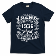 90th Birthday Legends Were Born In 1936 Age Perfectly Vintage Scroll  T-Shirt - Navy