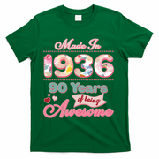 90th Birthday Pink Floral Made In 1936 Years Of Being Awesome T-Shirt - Green