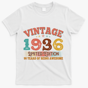 90th Birthday Vintage 1936 Limited Edition 90 Years Of Being Awesome T-Shirt - White