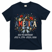 America 250th Birthday 2026 Patriotic Floral USA T-Shirt - Navy