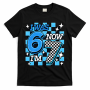 Blue Checkered I Was 6 Now I'm 7 67 Birthday Boy T-Shirt - Black