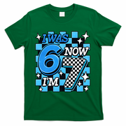 Blue Checkered I Was 6 Now I'm 7 67 Birthday Boy T-Shirt - Green