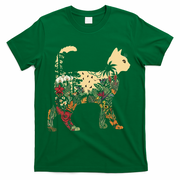Boho Cat Plants Nature Trees Wild Flowers Graphic T-Shirt - Green