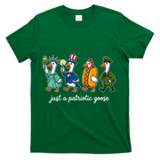 Cute Funny Just A Patriotic Goose Celebrate Fourth Of July T-Shirt - Green