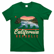 California Republic Bear Cali West Coast Beach Sunset T-Shirt - Green