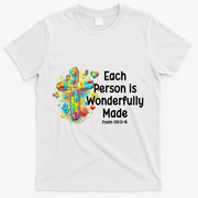 Each Person Is Wonderfully Made Christian Autism T-Shirt - White