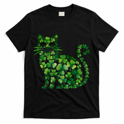 St Patrick's Day Lucky Shamrock Clover Cat T-Shirt - Black