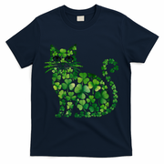 St Patrick's Day Lucky Shamrock Clover Cat T-Shirt - Navy
