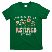 This Girl Is Retired EST 2026 Retro Boho Flowers T-Shirt - Green