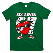 Valentines Day Hearts Dabbing Six Seven 67 Meme T-Shirt - Green