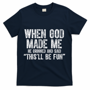 When God Made Funny Christian Faith Religious T-Shirt - Navy